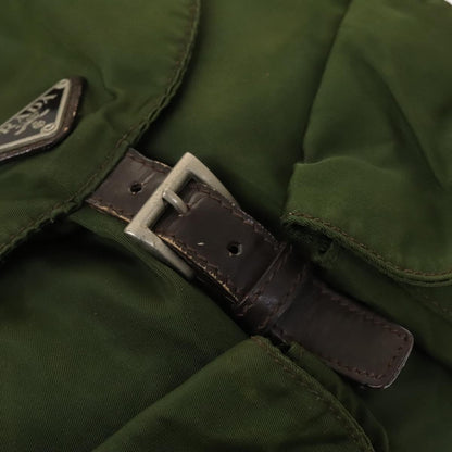 Prada Vela Double Front Pocket Backpack Tessuto with Saffiano Leather, KHAKI, NYLON, Backpack