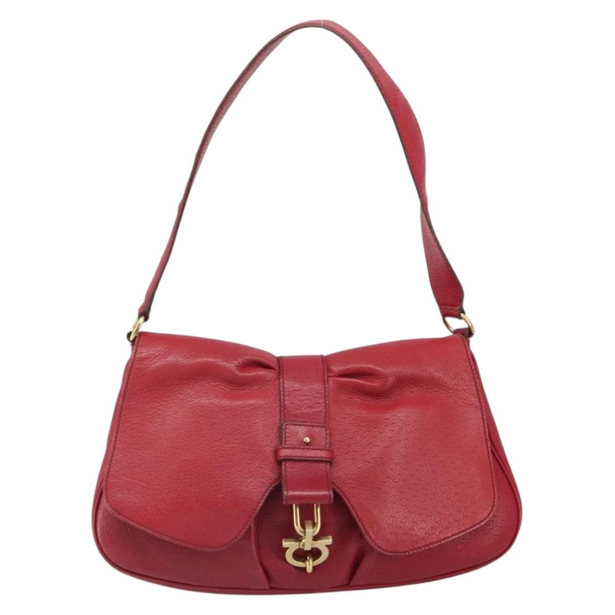 Salvatore Ferragamo Gancini Shoulder Bag Leather, RED, LEATHER, Shoulder bag