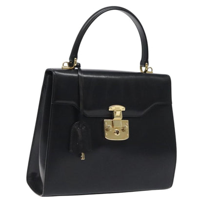Gucci Vintage Lady Lock Top Handle Bag Leather, BLACK, LEATHER, Handbag