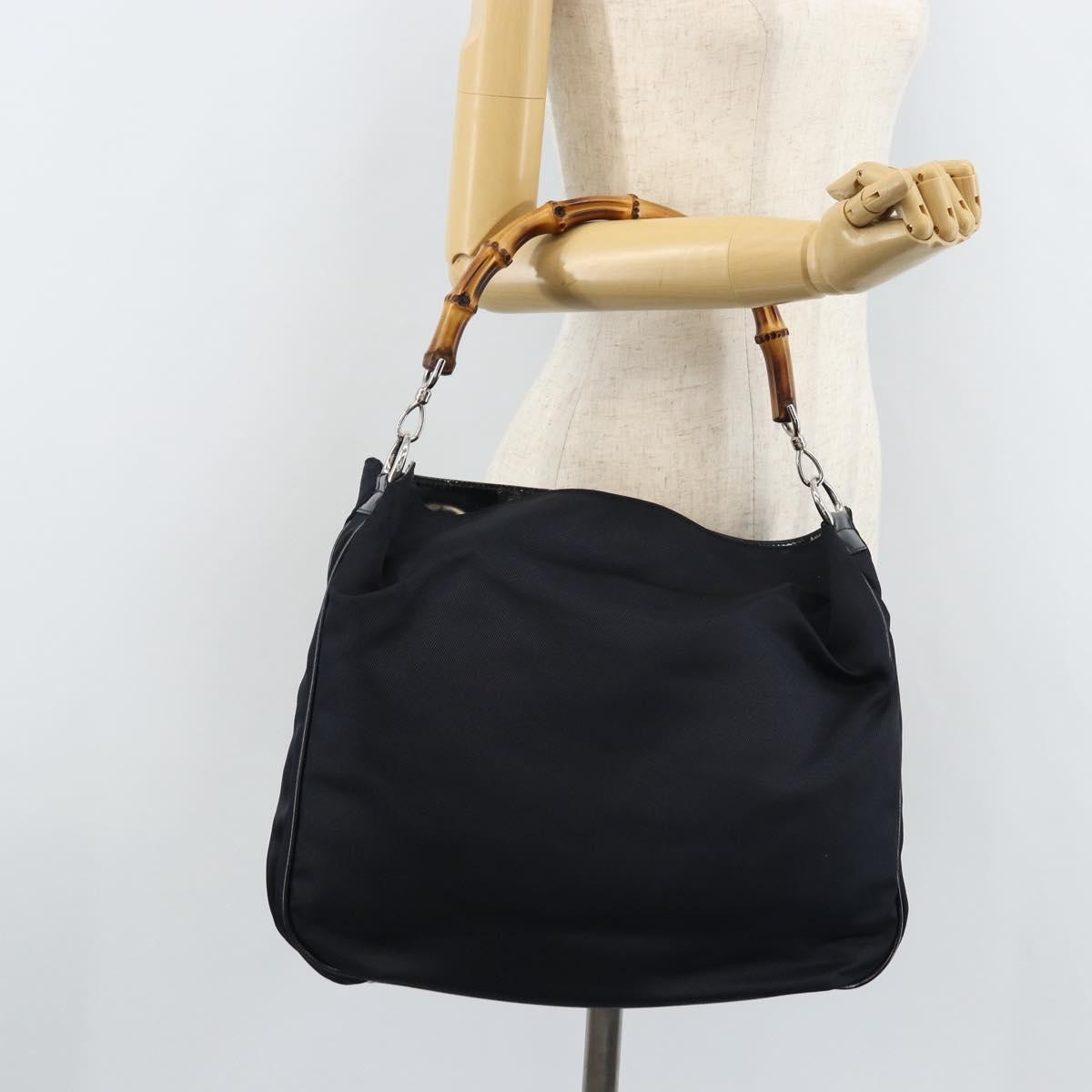 Gucci Vintage Bamboo Shoulder Bag Nylon, BLACK, NYLON, Shoulder bag