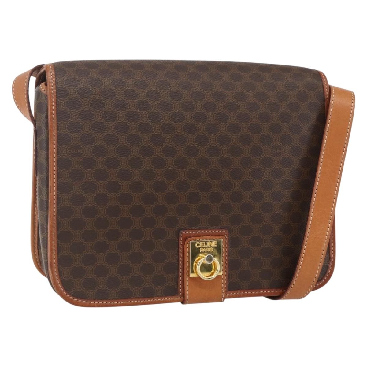 Celine Vintage Macadam Shoulder Bag Canvas and Leather, BROWN, CANVAS, Shoulder bag