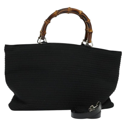 Gucci Vintage Bamboo Handle Bag Canvas, BLACK, CANVAS, Handbag