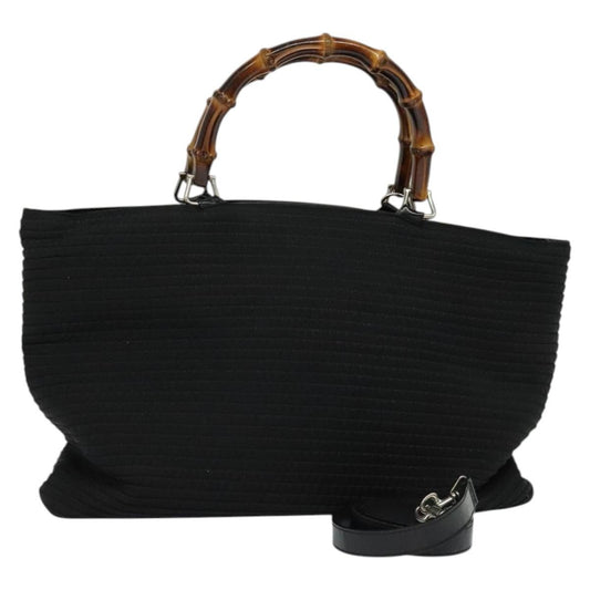 Gucci Vintage Bamboo Handle Bag Canvas, BLACK, CANVAS, Handbag