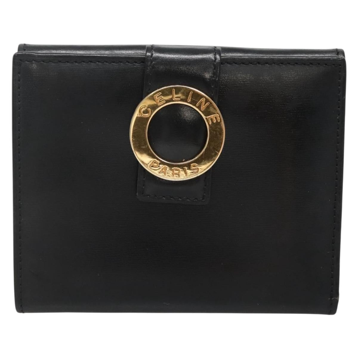 Celine Circle Logo Compact Wallet Leather, BLACK, LEATHER, Wallets