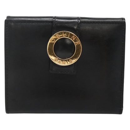Celine Circle Logo Compact Wallet Leather, BLACK, LEATHER, Wallets
