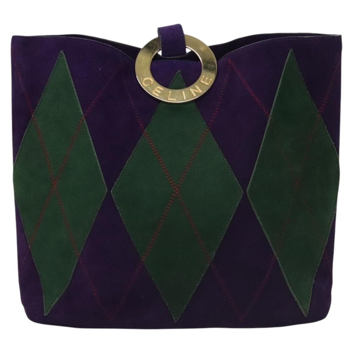 Celine Circle logo Suede and Leather, PURPLE, SUEDE, Shoulder bag