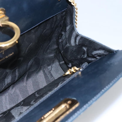 Salvatore Ferragamo Vintage Gancini Chain Shoulder Bag Leather, NAVY, LEATHER, Shoulder bag