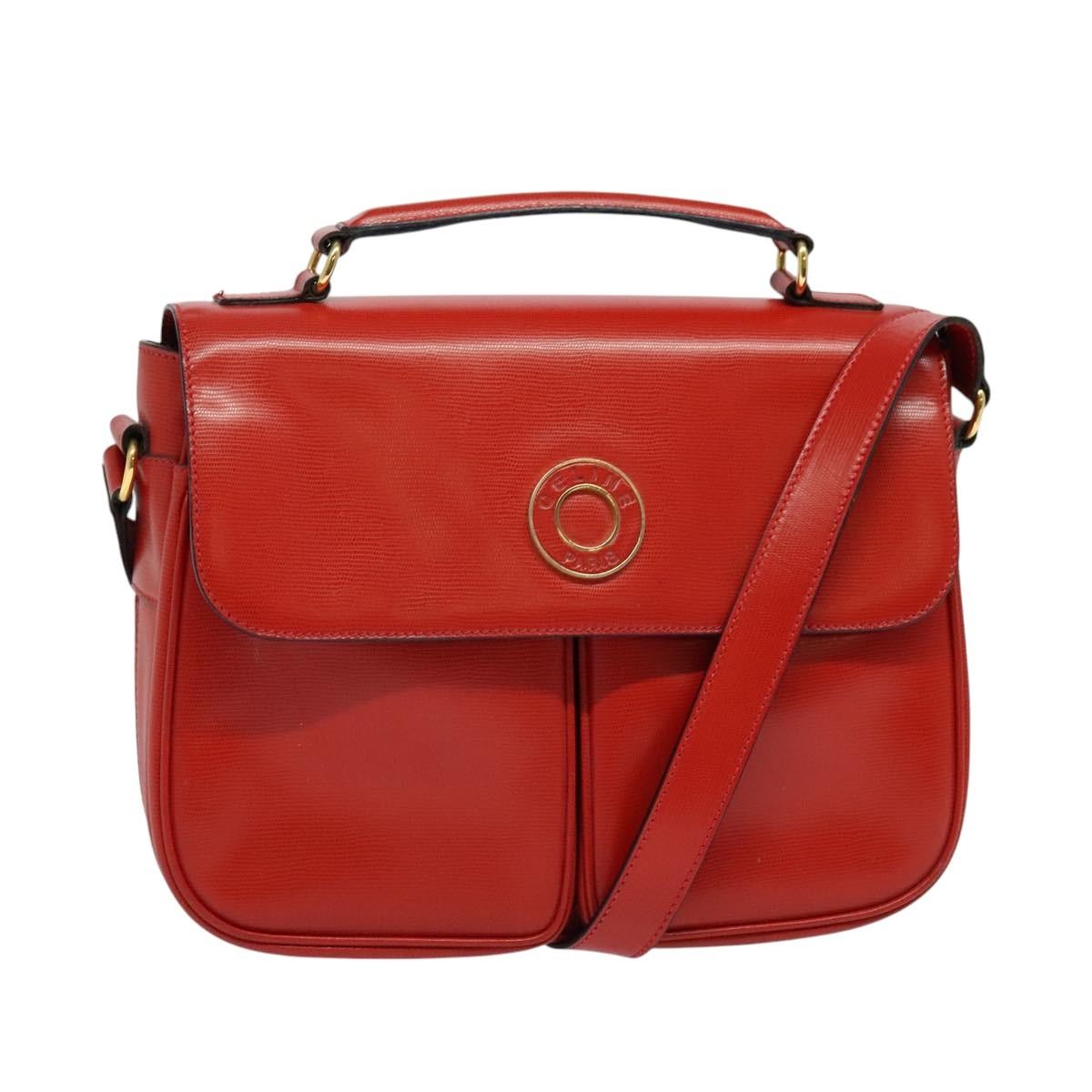 Celine Circle logo Leather, RED, LEATHER, Shoulder bag