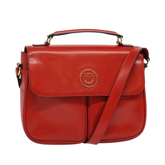 Celine Circle logo Leather, RED, LEATHER, Shoulder bag