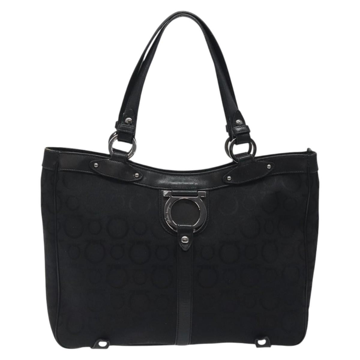 Salvatore Ferragamo Gancini Tote Gancini Canvas, BLACK, CANVAS, Tote bag