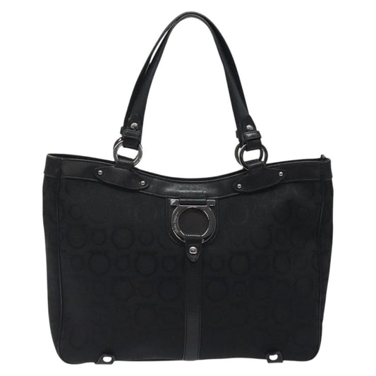 Salvatore Ferragamo Gancini Tote Gancini Canvas, BLACK, CANVAS, Tote bag