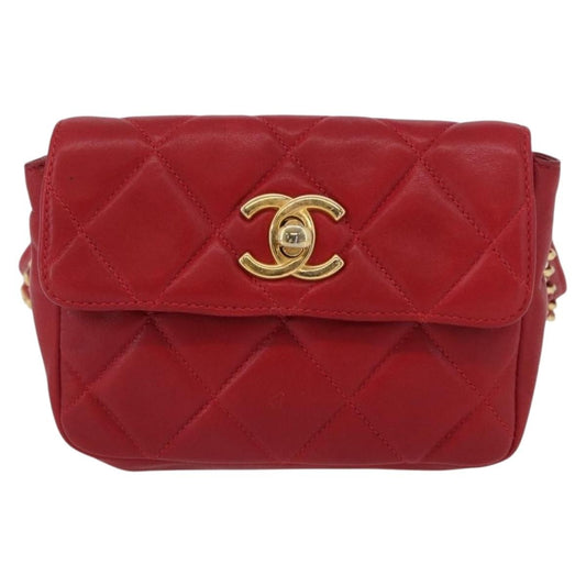 Chanel Vintage CC Flap Waist Bag Quilted Lambskin, Red, Leather, Clutch
