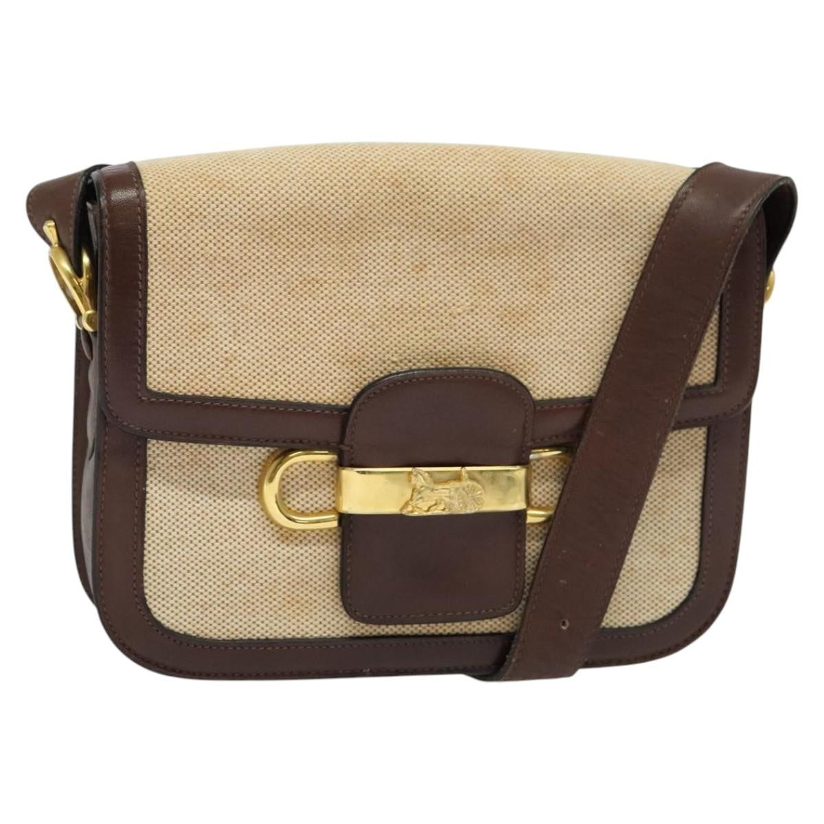 Celine Horse Carriage Shoulder bag Canvas and Leather, BEIGE, CANVAS, Shoulder bag