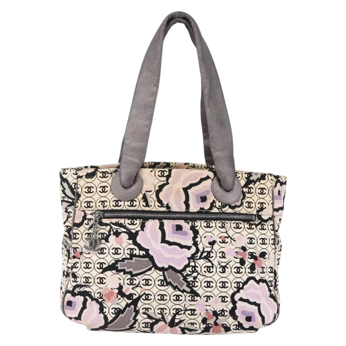 Chanel Vintage Floral Tote Canvas, BEIGE, CANVAS, Tote bag