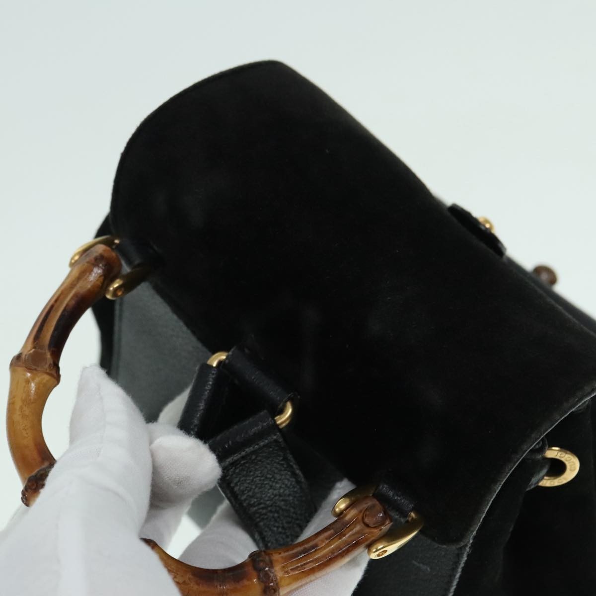 Gucci Vintage Bamboo Backpack Suede, BLACK, SUEDE, Backpack