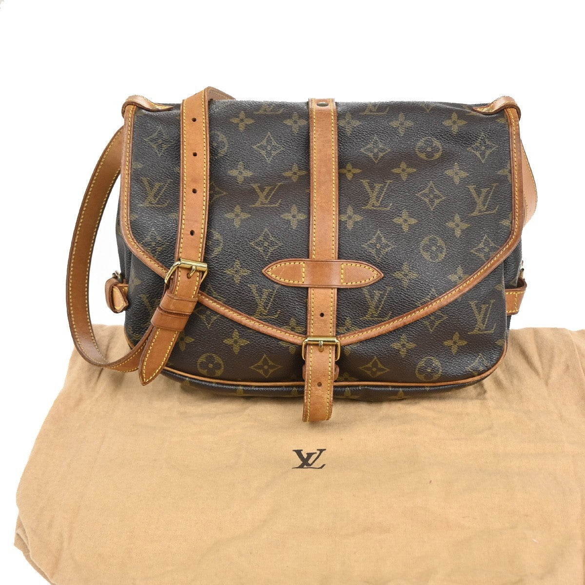 Louis Vuitton Saumur Handbag Monogram Canvas, BROWN, CANVAS, Shoulder bag