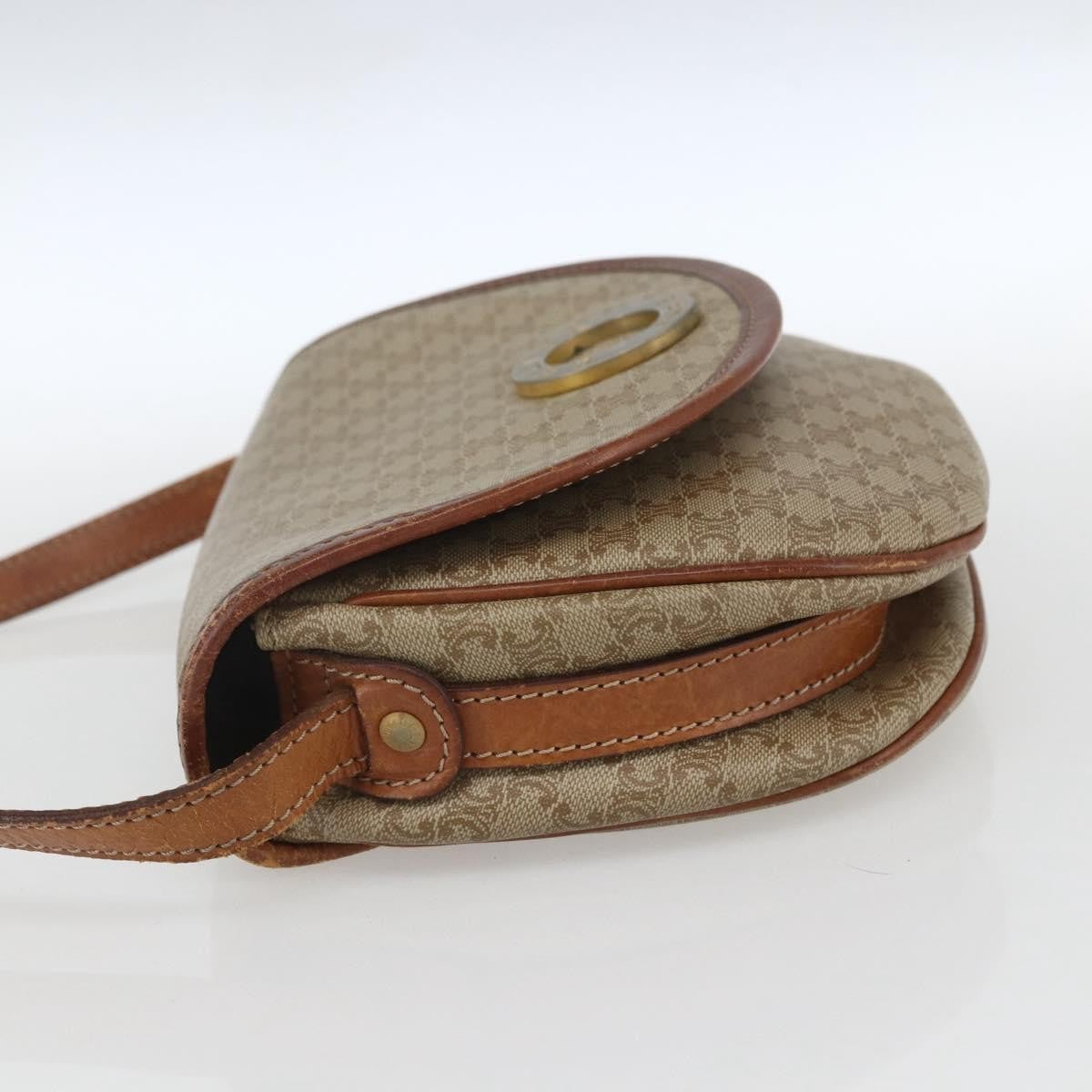 Celine Vintage Macadam Circle Logo Shoulder Bag Canvas and Leather, BEIGE, CANVAS, Shoulder bag