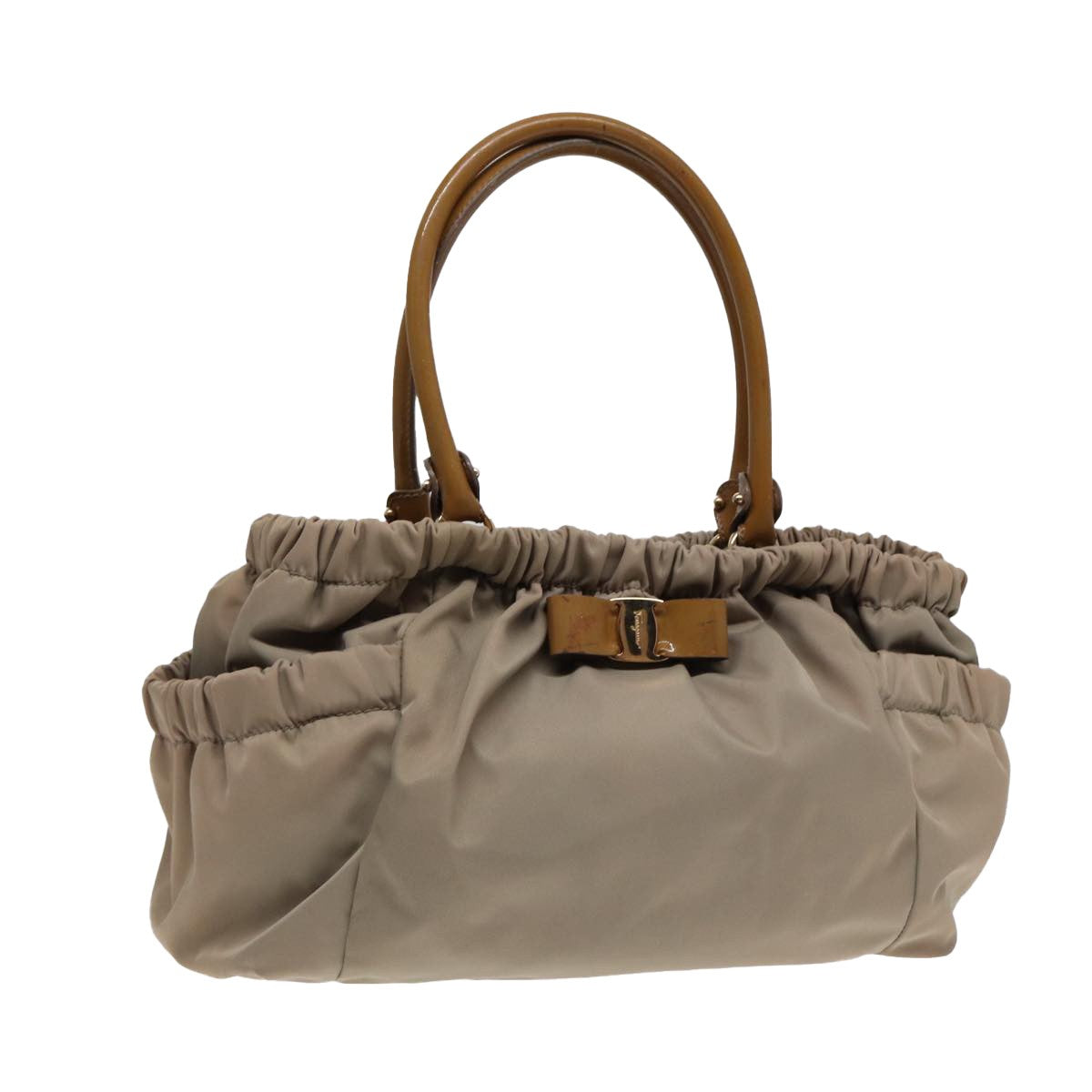 Salvatore Ferragamo Convertible Bow Satchel Nylon, BEIGE, NYLON, Handbag