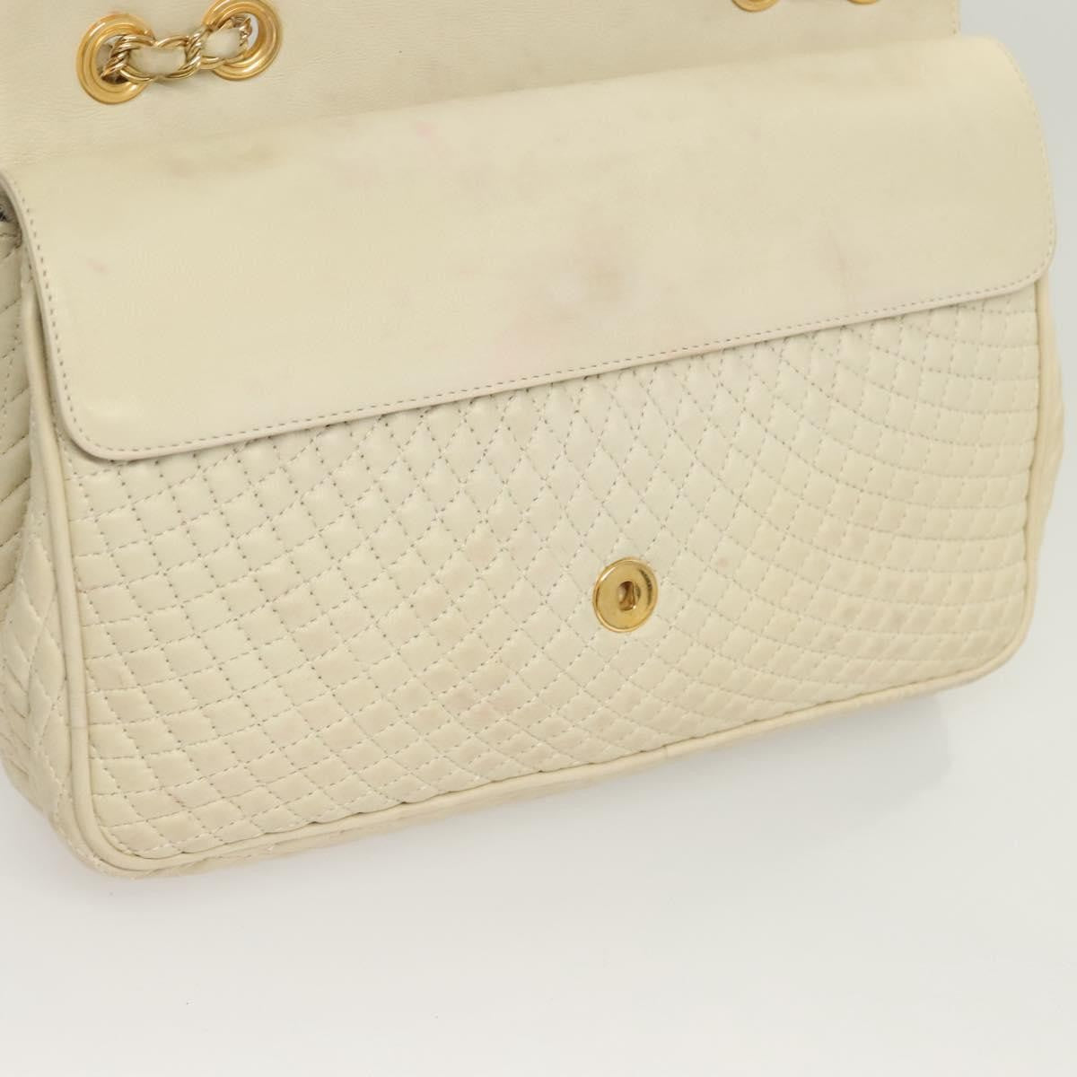 Bally Vintage Chain Shoulder Bag Quilted Leather, WHITE, LEATHER, Shoulder bag