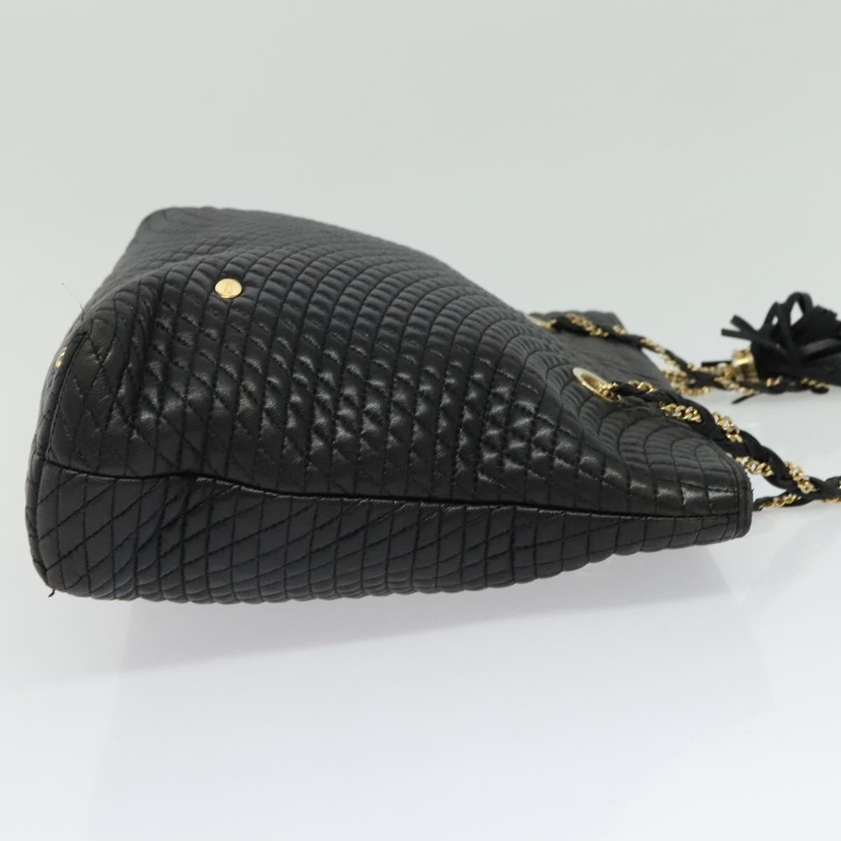 Bally Vintage Chain Shoulder Bag Quilted Leather, BLACK, LEATHER, Shoulder bag