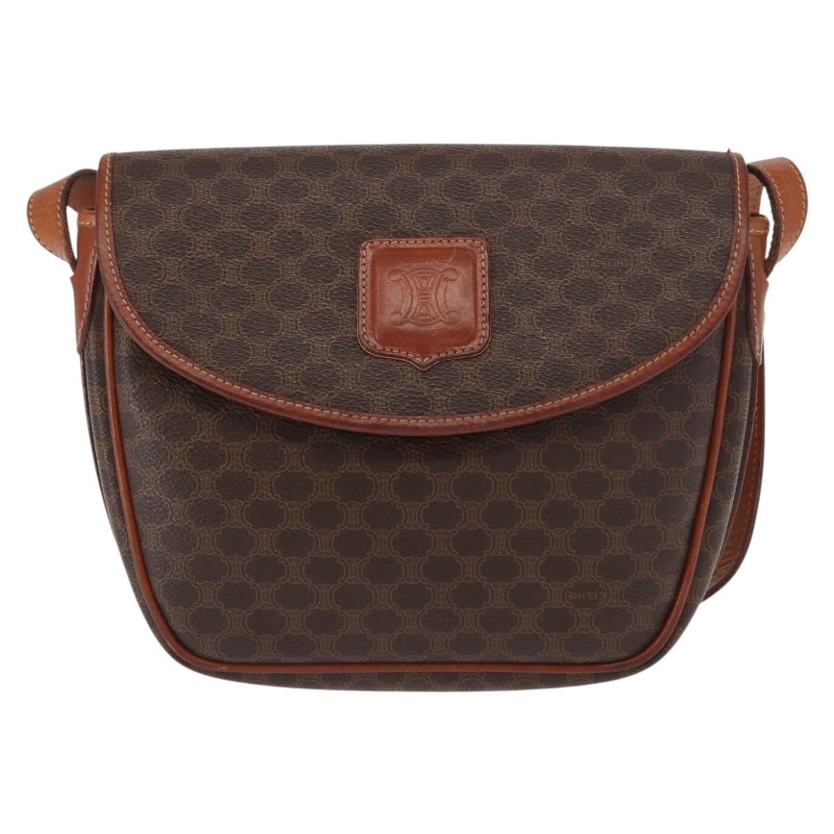 Celine Vintage Macadam Shoulder Bag Canvas and Leather, BROWN, CANVAS, Shoulder bag