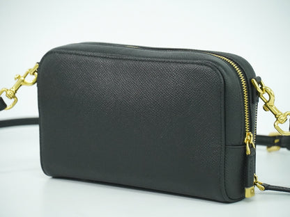 Christian Dior Caro Double Pouch Crossbody Bag Leather, BLACK, LEATHER, Crossbody bag