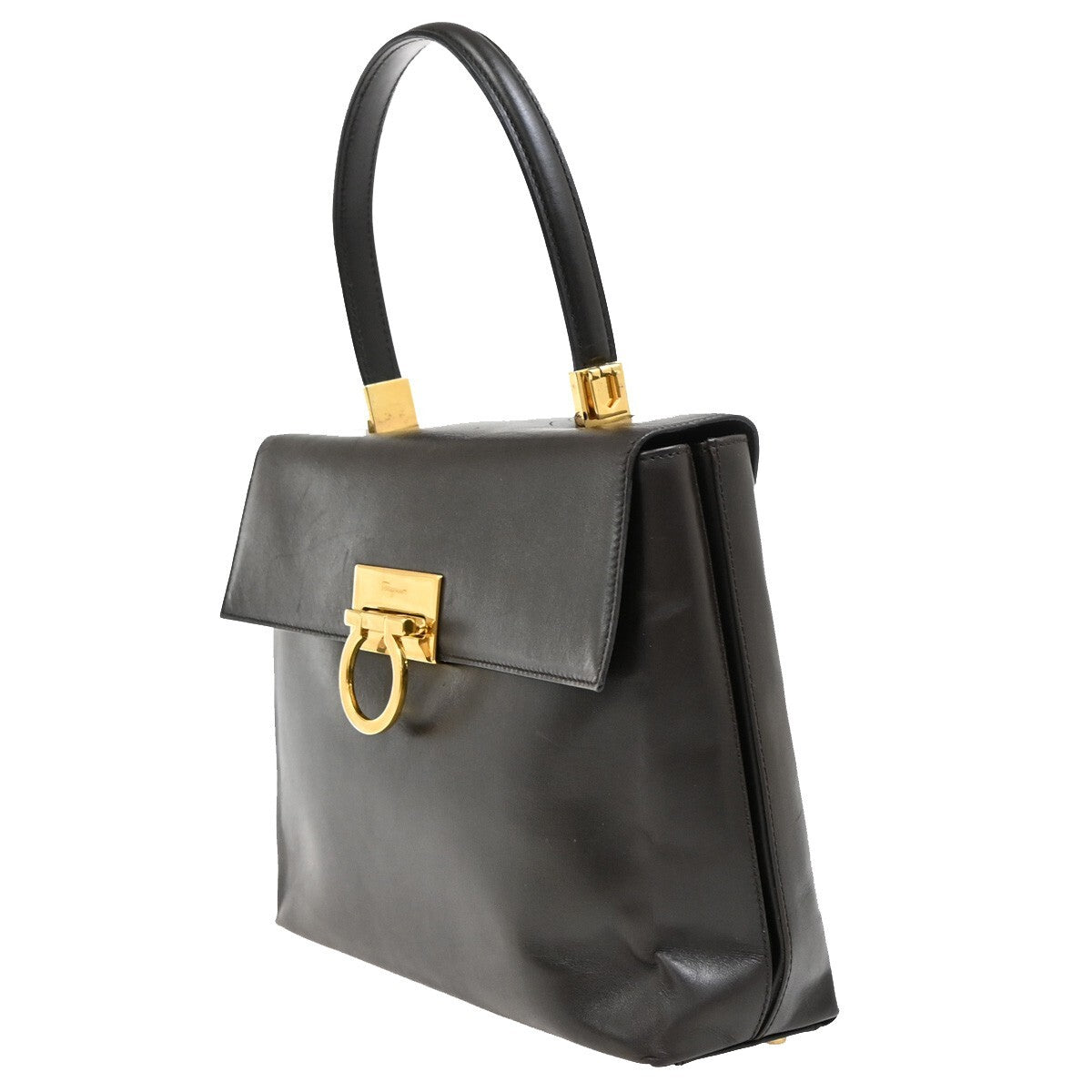 Salvatore Ferragamo Gancini Convertible Top Handle Bag Leather, BROWN, LEATHER, Handbag