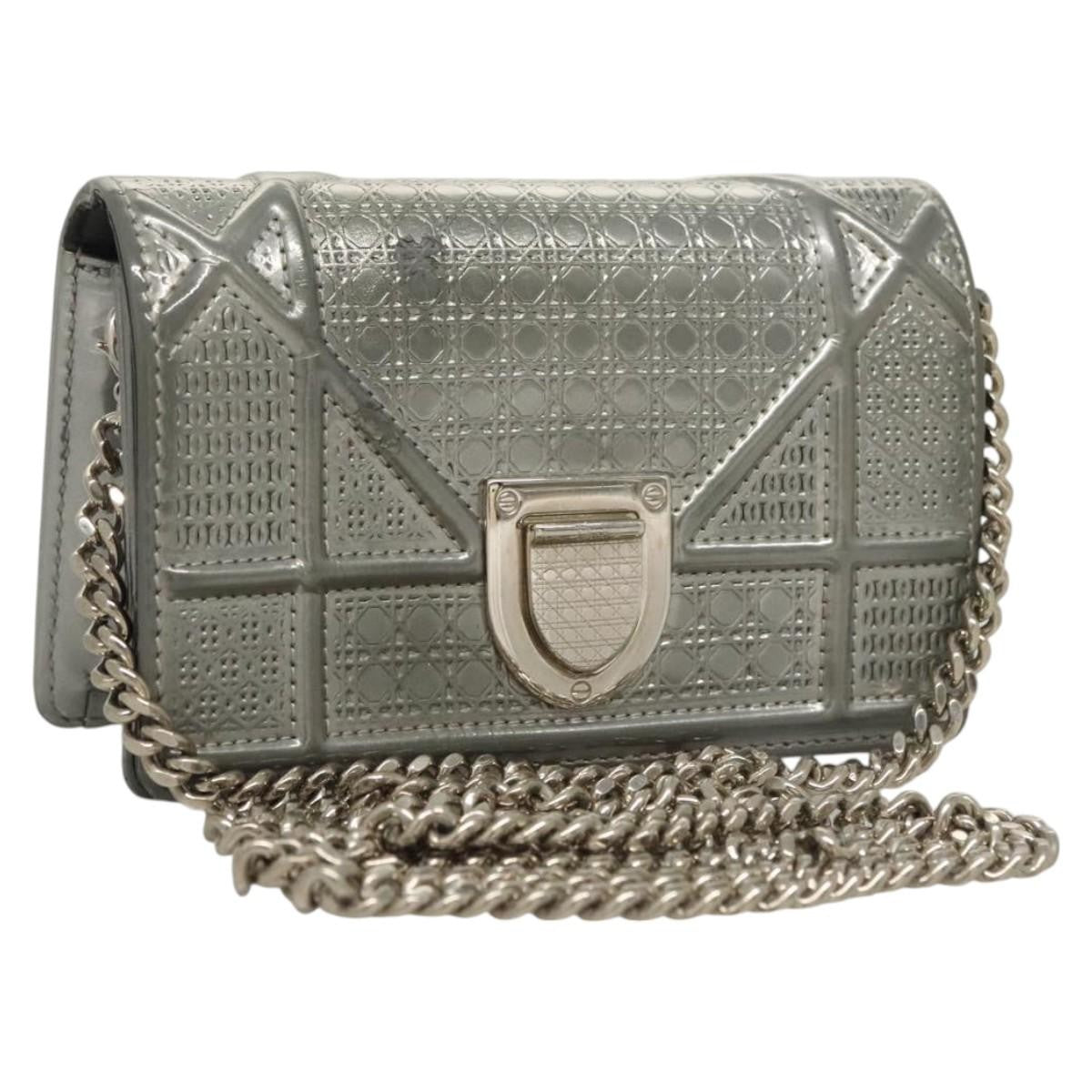 Christian Dior Diorama Wallet on Chain Enamel, SILVER, PATENT_LEATHER, Shoulder bag