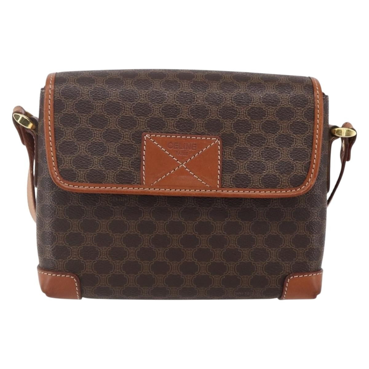 Celine Vintage Macadam Shoulder Bag Canvas and Leather, BROWN, CANVAS, Shoulder bag