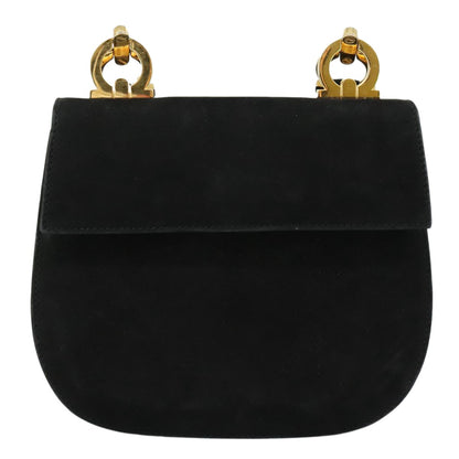 Salvatore Ferragamo Gancini Shoulder Bag Suede, BLACK, SUEDE, Shoulder bag