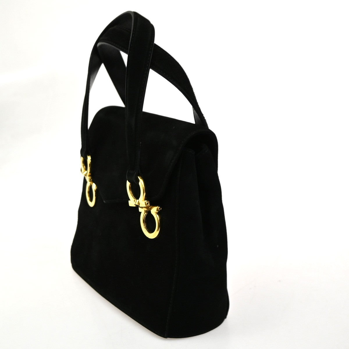 Salvatore Ferragamo Gancini handbag Suede, BLACK, SUEDE, Handbag
