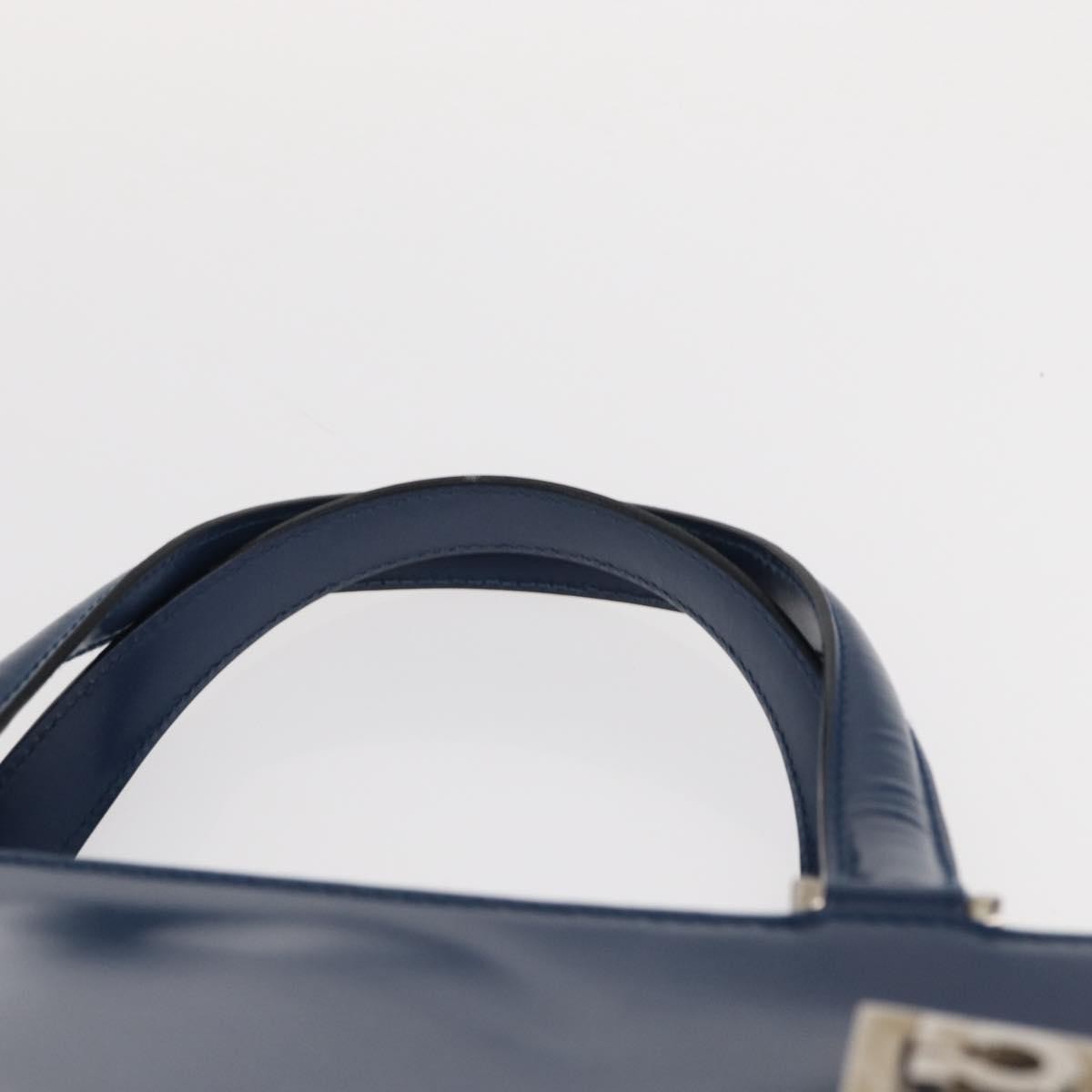 Salvatore Ferragamo Double Gancini Side Buckle Tote Leather, BLUE, LEATHER, Handbag