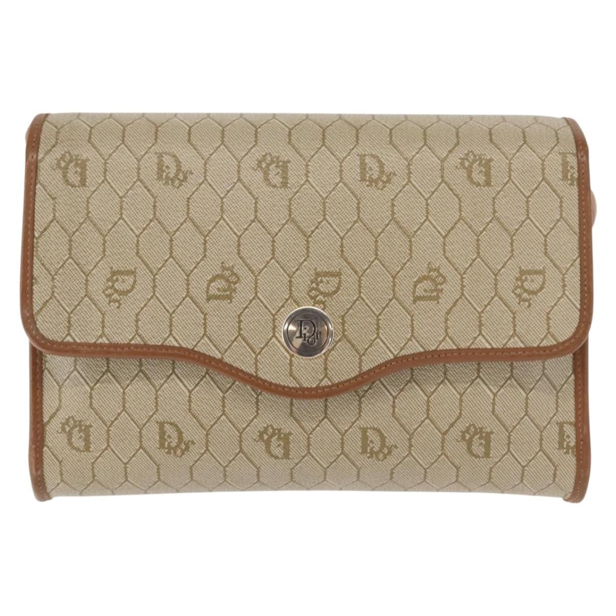 Christian Dior Vintage Honeycomb Flap Crossbody Bag Canvas and Leather, BEIGE, CANVAS, Shoulder bag