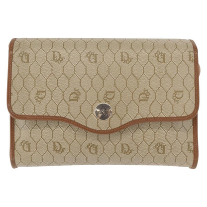 Christian Dior Vintage Honeycomb Flap Crossbody Bag Canvas and Leather, BEIGE, CANVAS, Shoulder bag