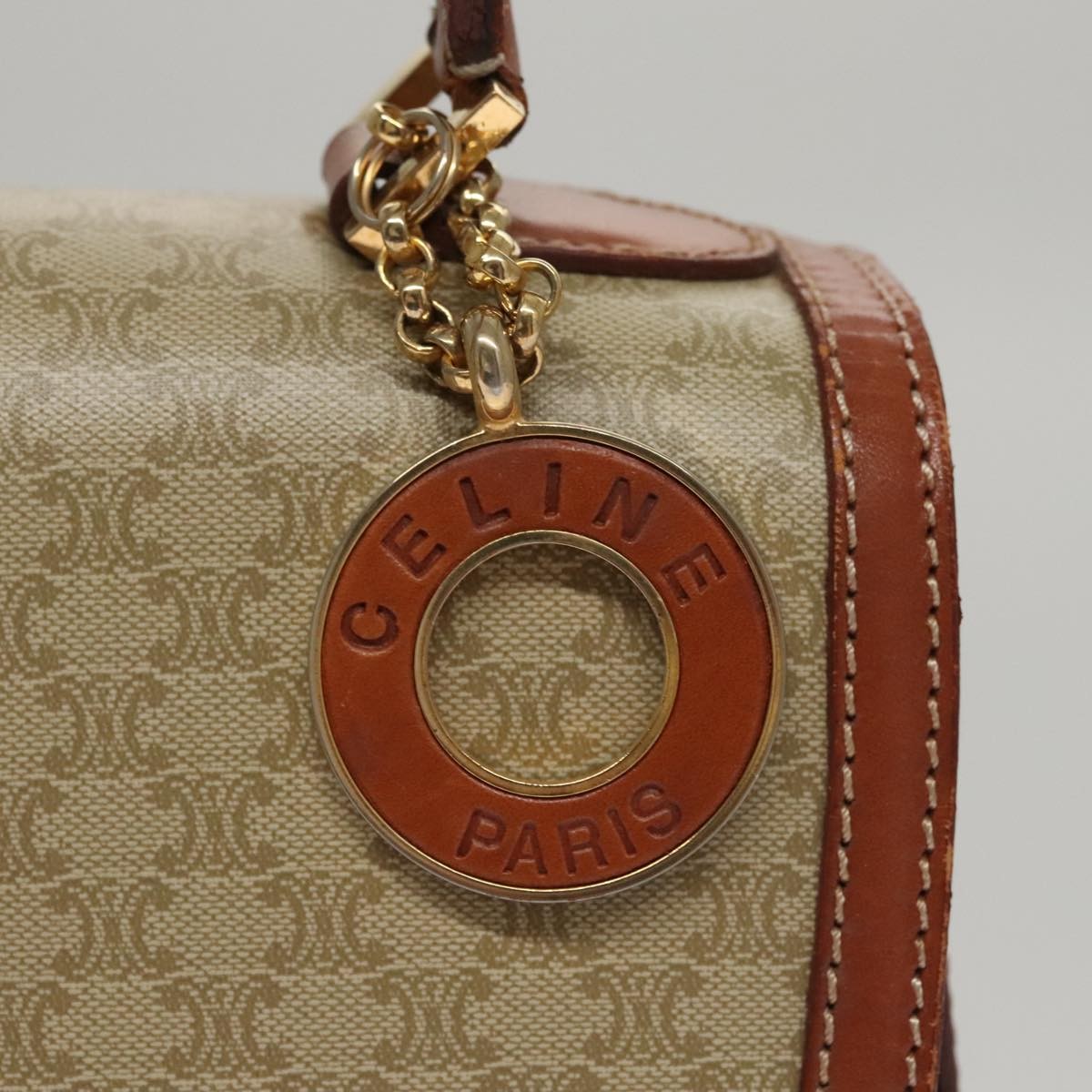 Celine Vintage Convertible Top Handle Bag Macadam Coated Canvas, BEIGE, CANVAS, Handbag