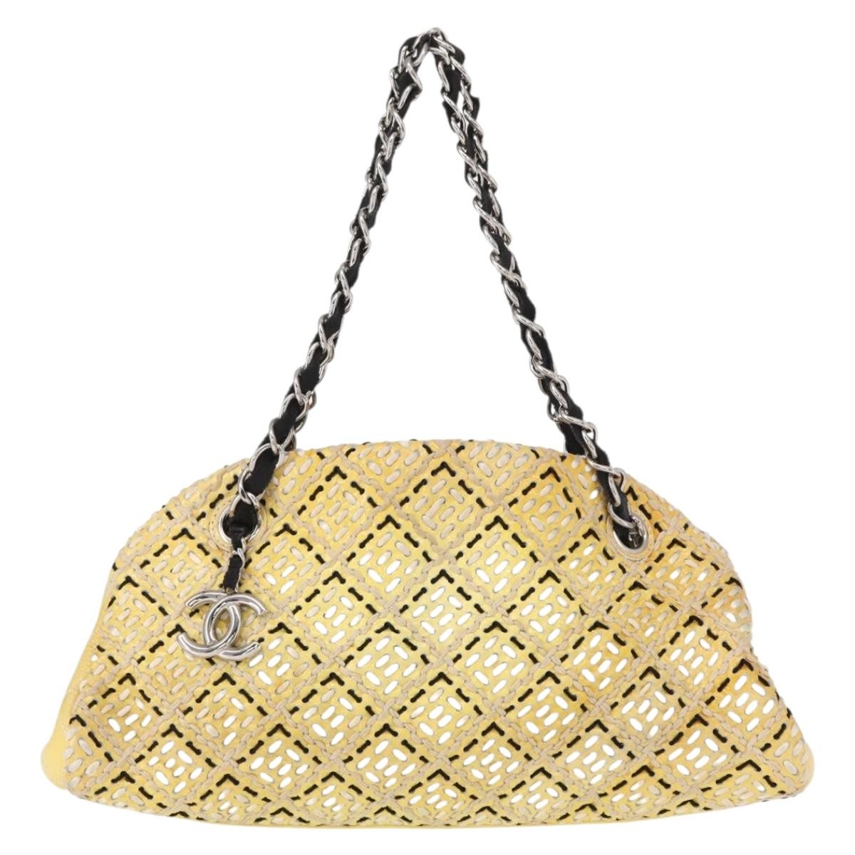 Chanel Just Mademoiselle Bag Woven Stitch Patent, YELLOW, PATENT_LEATHER, Shoulder bag