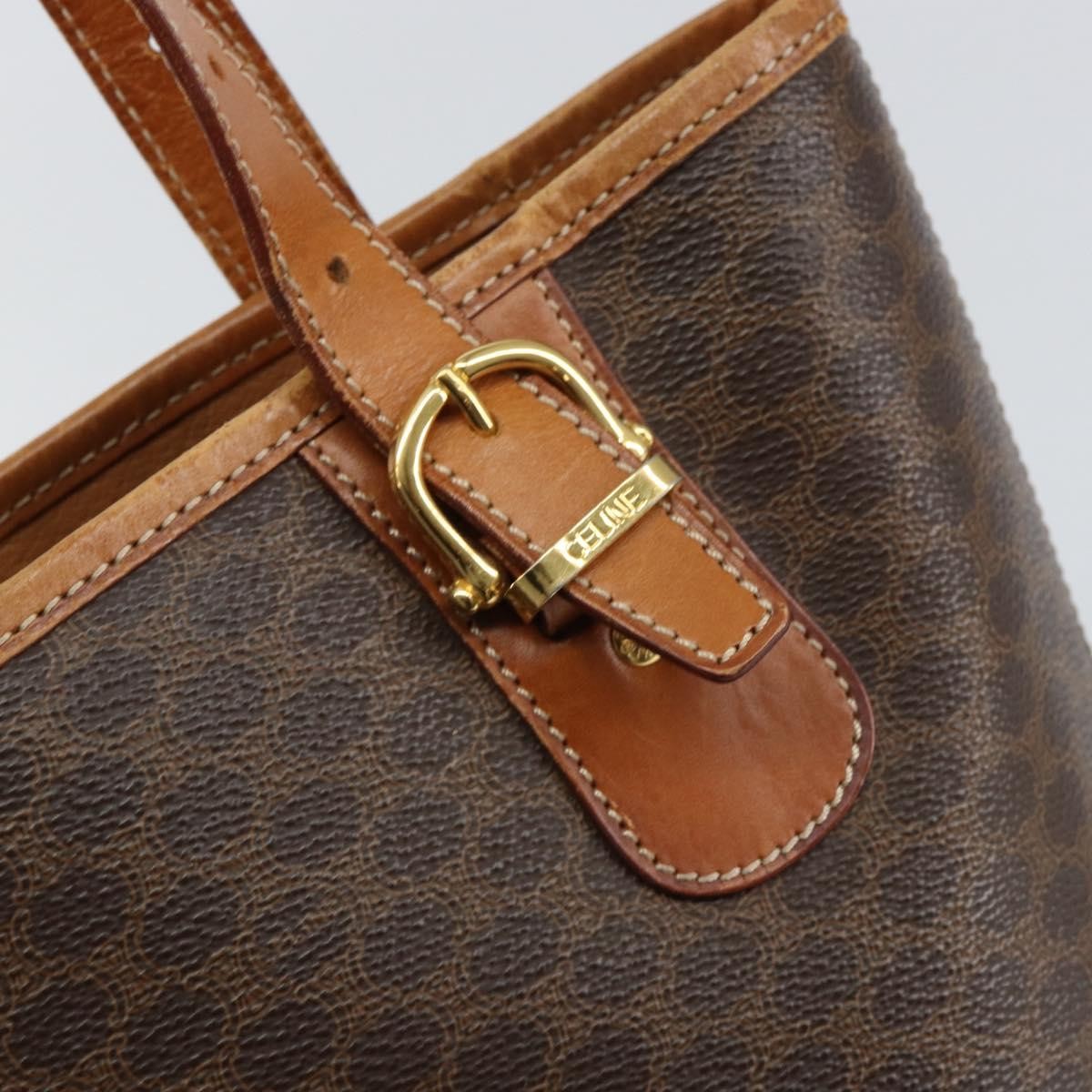 Celine Vintage Macadam Tote bag Canvas, BROWN, PVC, Tote bag