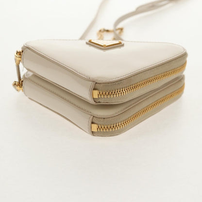 Prada Triangle Double Zip Pouch Bag with Chain Patent leather, BEIGE, PATENT_LEATHER, Clutche & pouche