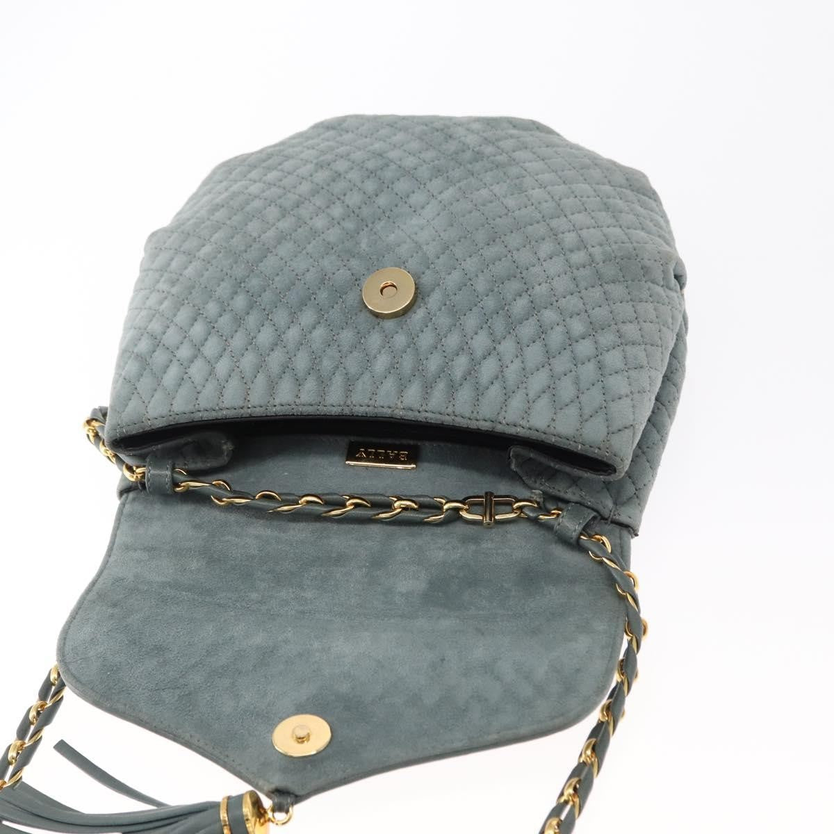 Bally Vintage Chain Shoulder Bag Quilted Suede, GRAY, SUEDE, Shoulder bag