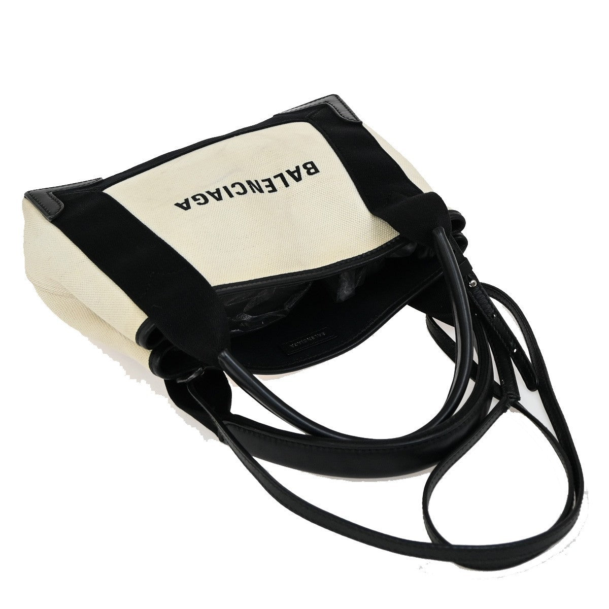 Balenciaga Navy Cabas Canvas with Leather, NAVY, CANVAS, Tote bag