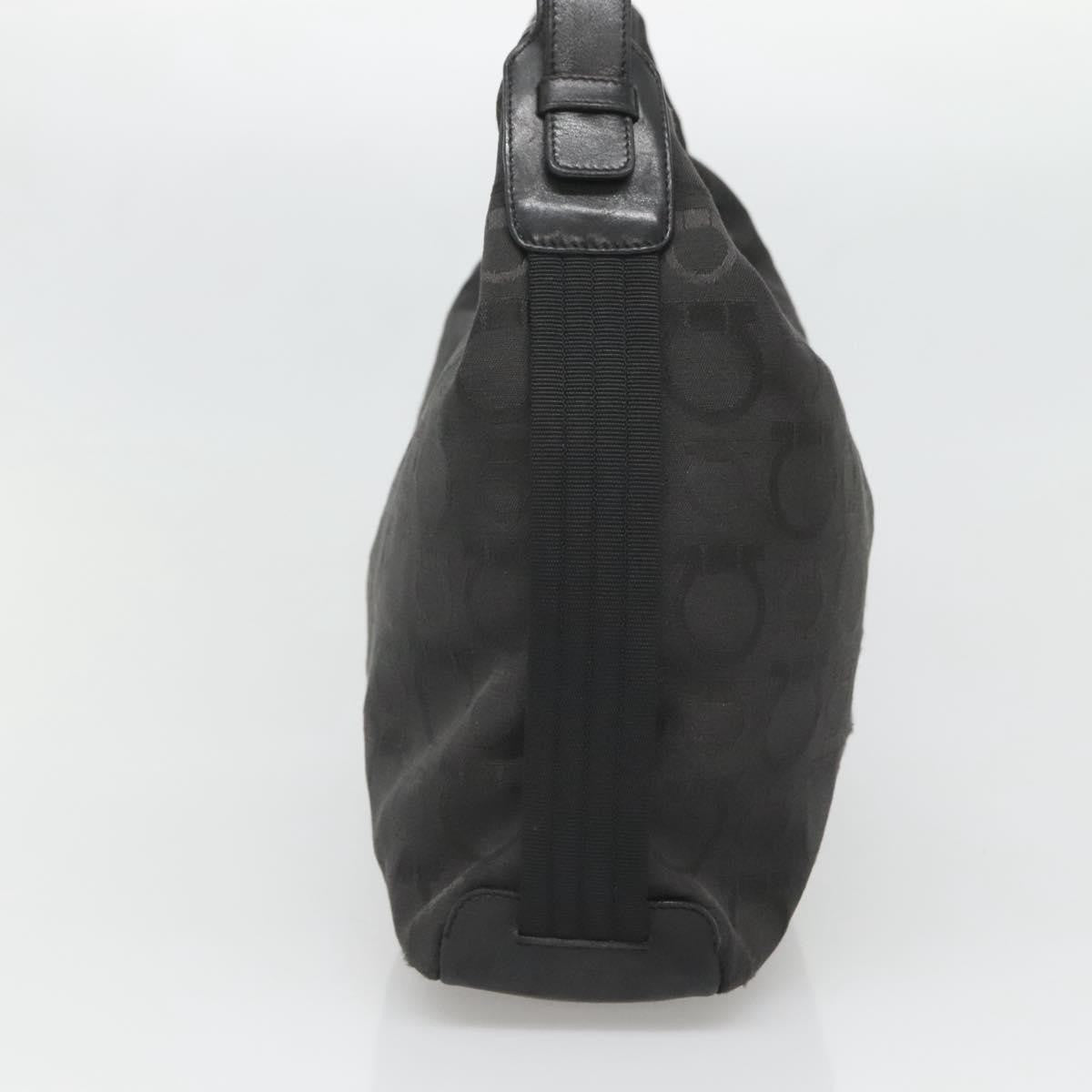 Salvatore Ferragamo Gancini Shoulder Bag Canvas, BLACK, CANVAS, Shoulder bag