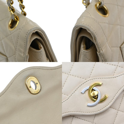 Chanel Vintage Two Tone CC Flap Bag Quilted Lambskin, BEIGE, LEATHER, Shoulder bag