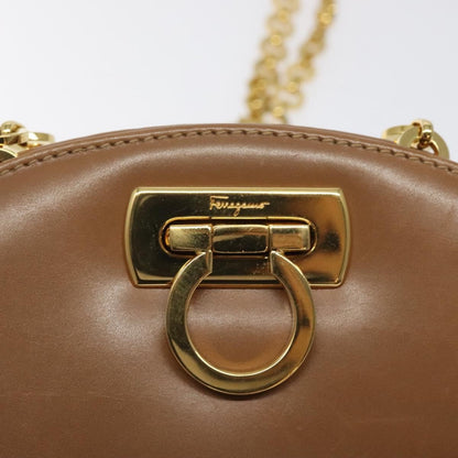 Salvatore Ferragamo Vintage Gancini Chain Shoulder Bag Leather, BROWN, LEATHER, Shoulder bag