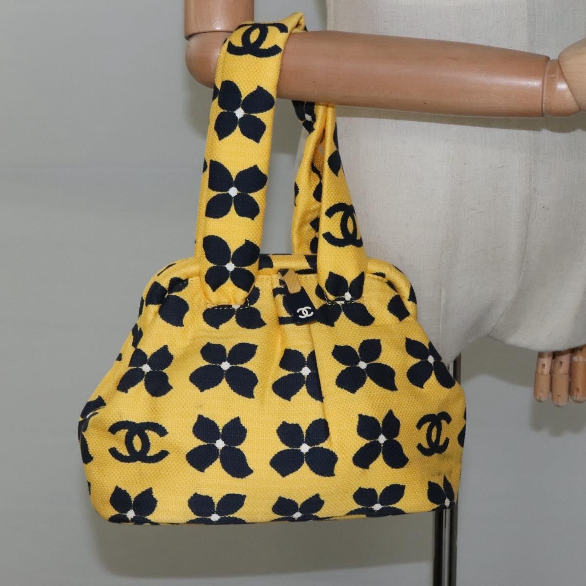 Chanel Vintage Frame Shoulder Bag Printed Canvas, YELLOW, CANVAS, Shoulder bag