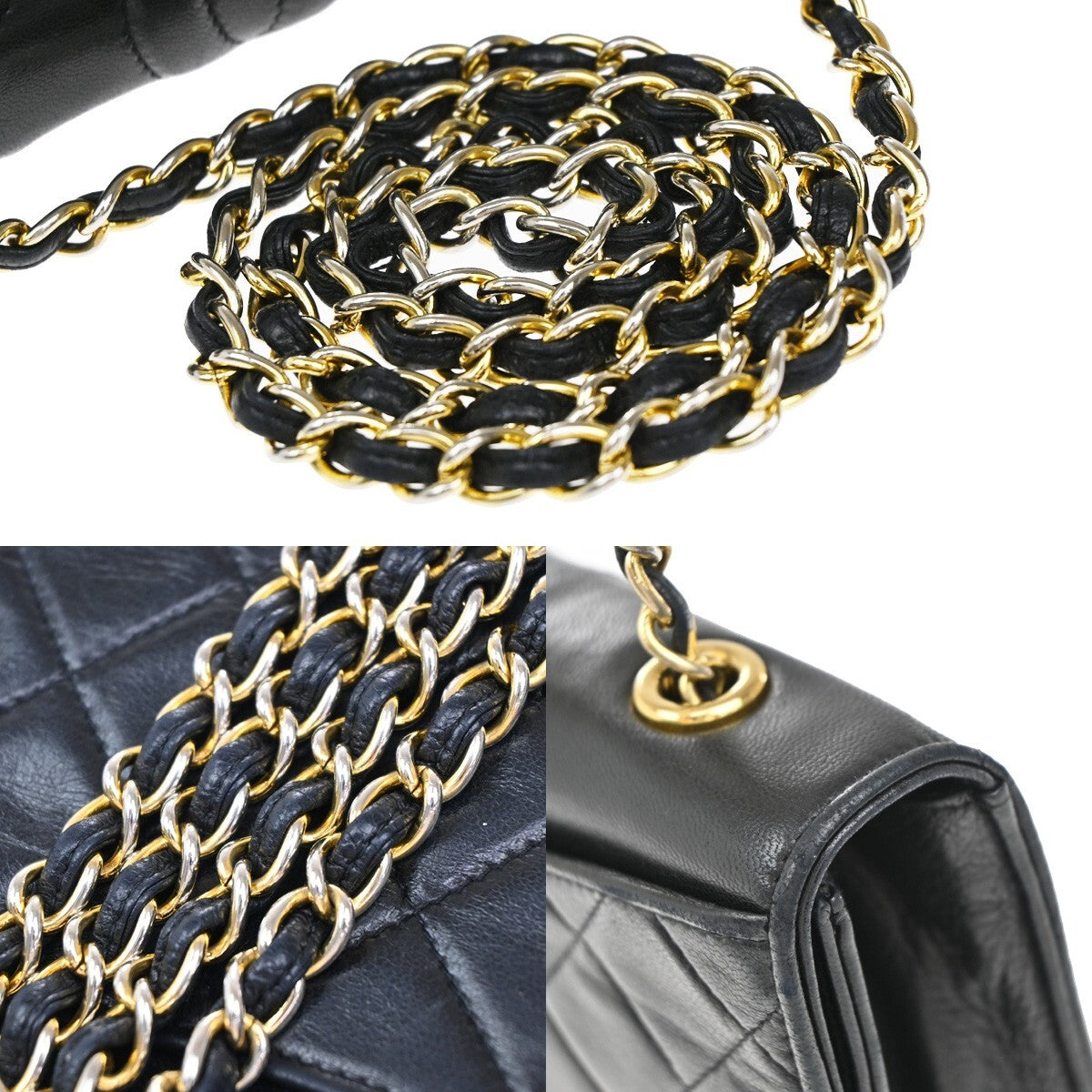 Chanel Vintage CC Chain Full Flap Bag Quilted Leather, BLACK, LEATHER, Shoulder bag