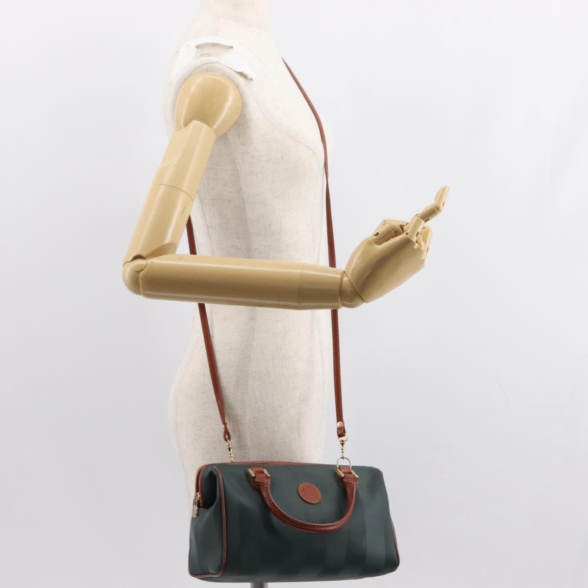 Fendi Vintage Pequin Convertible Boston Bag Coated Canvas, GREEN, CANVAS, Handbag