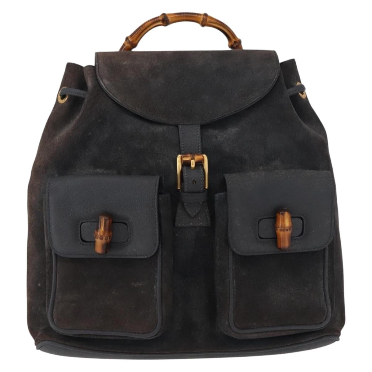 Gucci Vintage Bamboo Backpack Suede, NAVY, SUEDE, Backpack