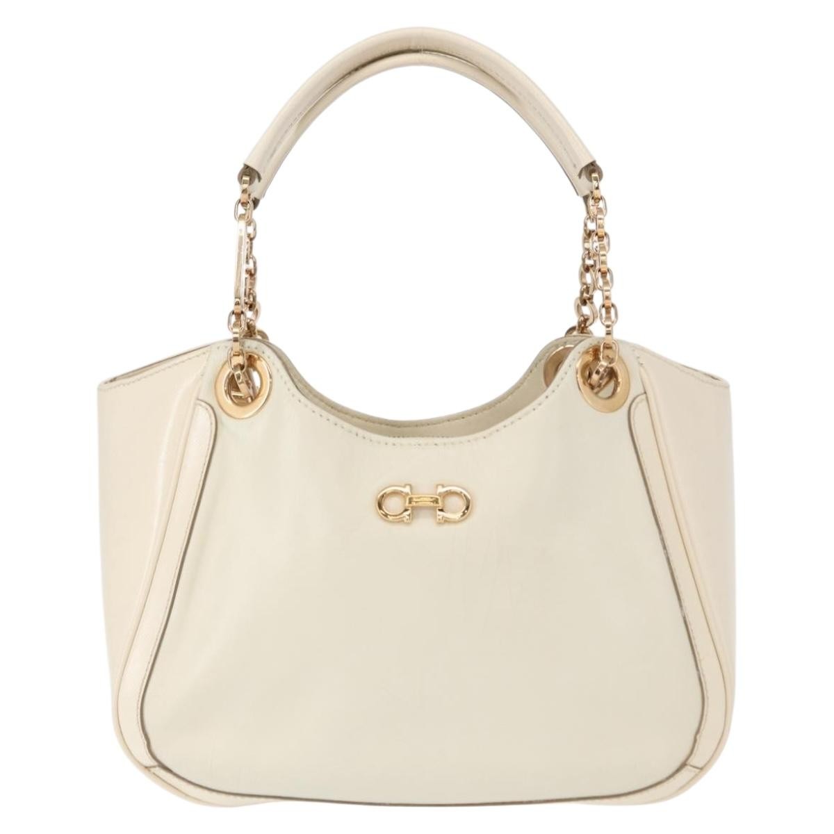 Salvatore Ferragamo Betulla Chain Tote Leather, WHITE, LEATHER, Handbag