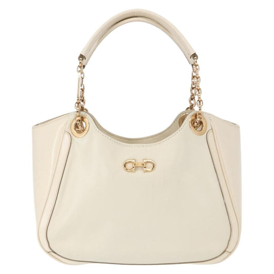 Salvatore Ferragamo Betulla Chain Tote Leather, WHITE, LEATHER, Handbag