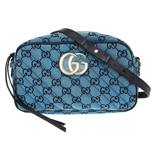 Gucci GG marmont Black leather, Blue, Canvas, Shoulder Bag